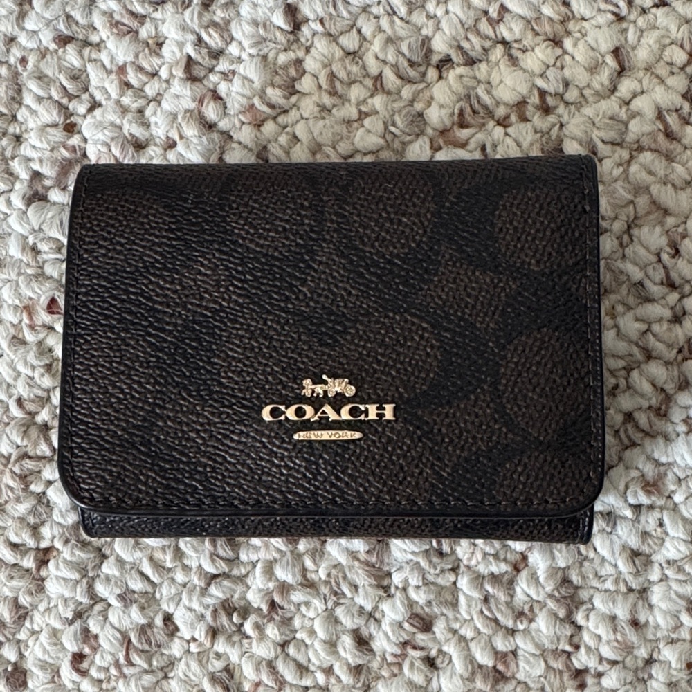 Coach Signature Dark Brown Card Holder